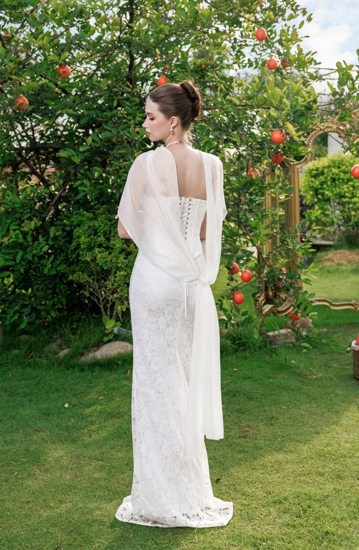 Minuet Corset Top and Column Skirt in Ivory, view 22