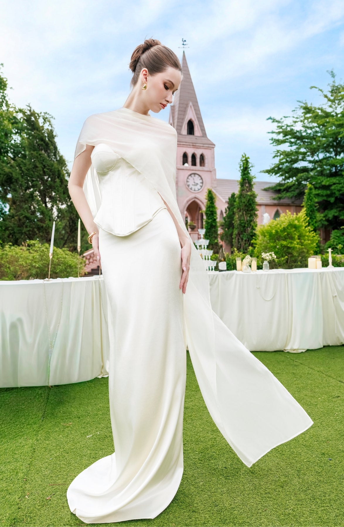 Sonata Corset Top and Column Skirt in Ivory, view 23