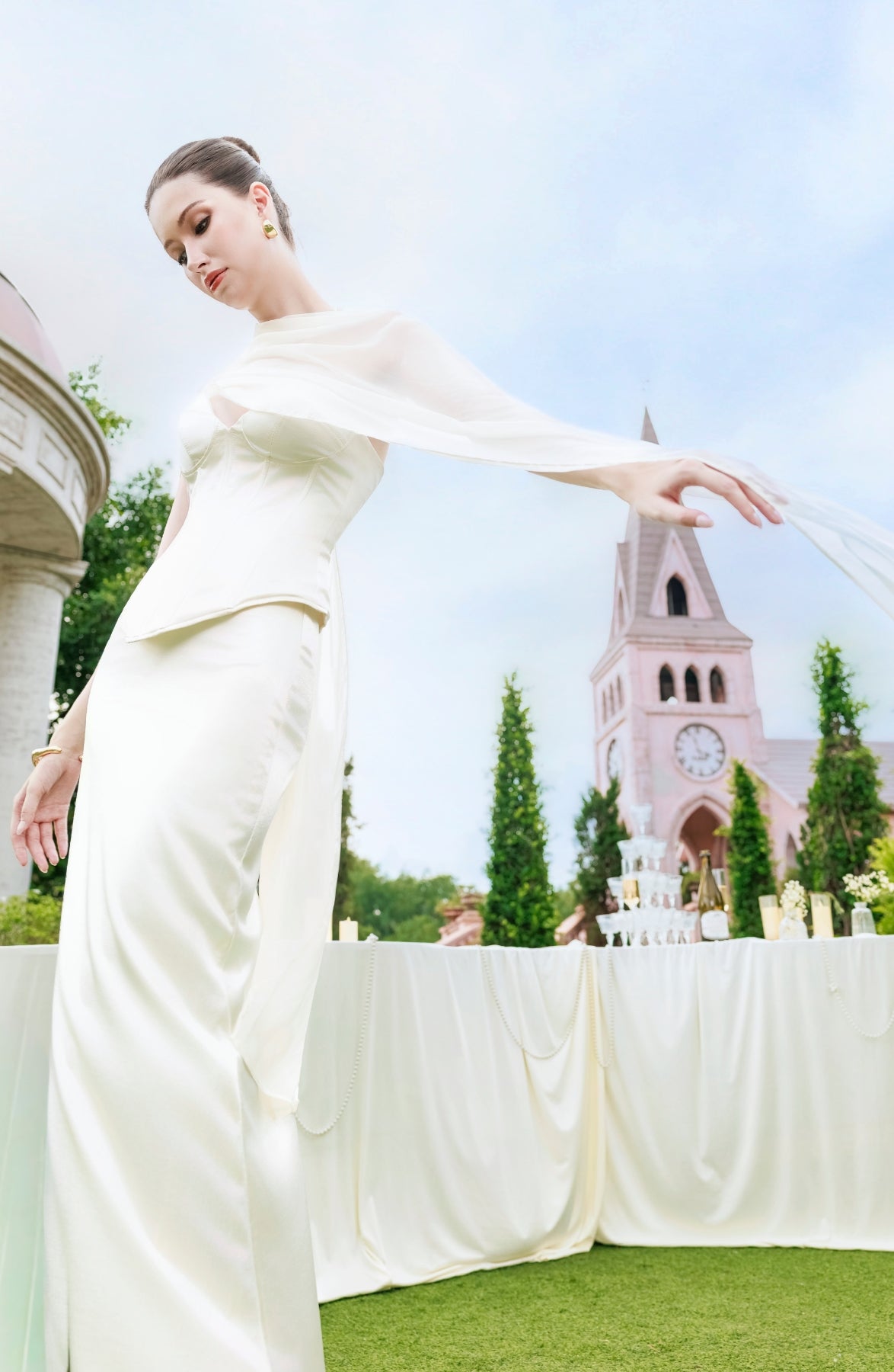 Sonata Corset Top and Column Skirt in Ivory, view 24