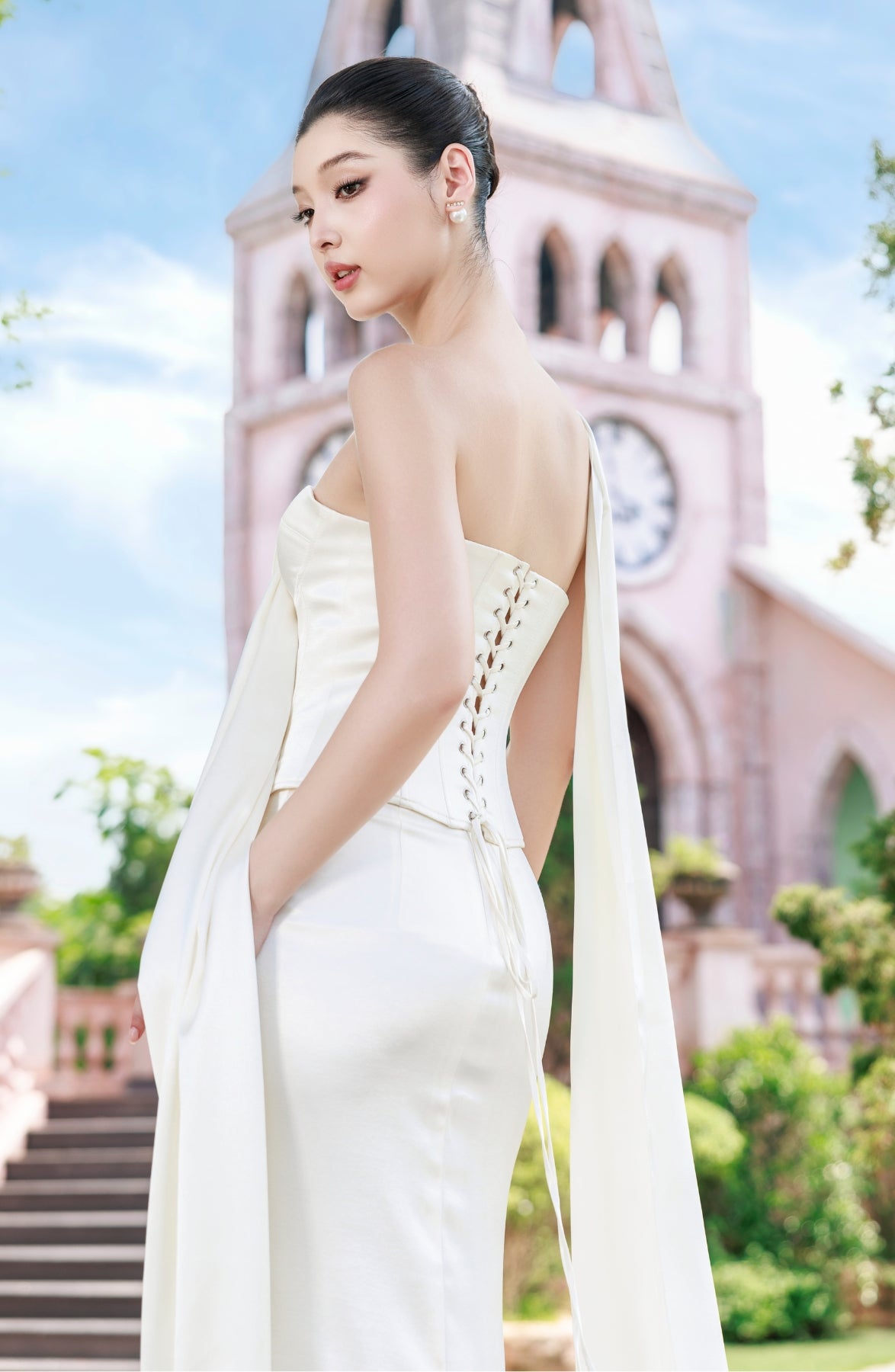 Emma Corset Top and Emma Maxi Skirt in Ivory, view 28