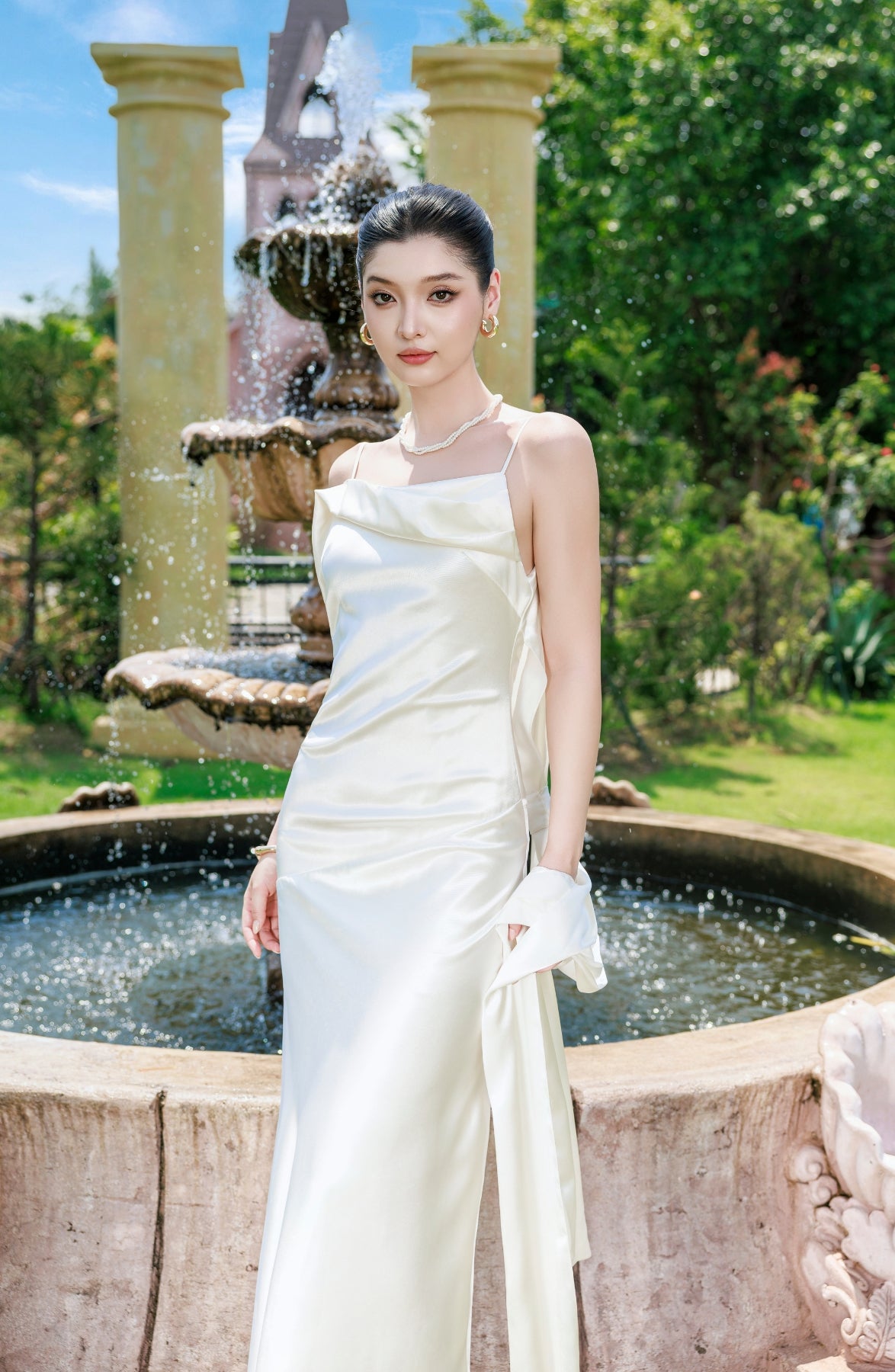Cascade Slip Dress in Ivory, view 1