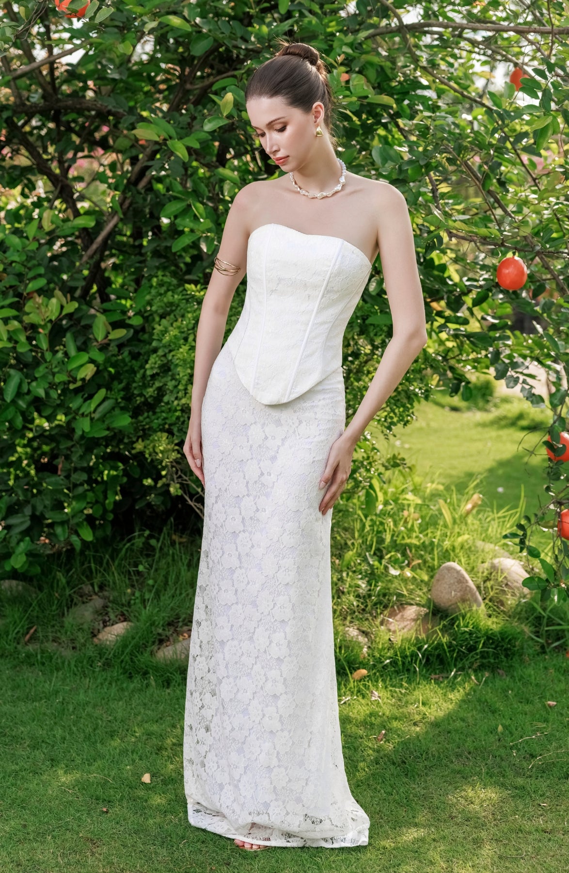 Minuet Corset Top and Column Skirt in Ivory, view 3