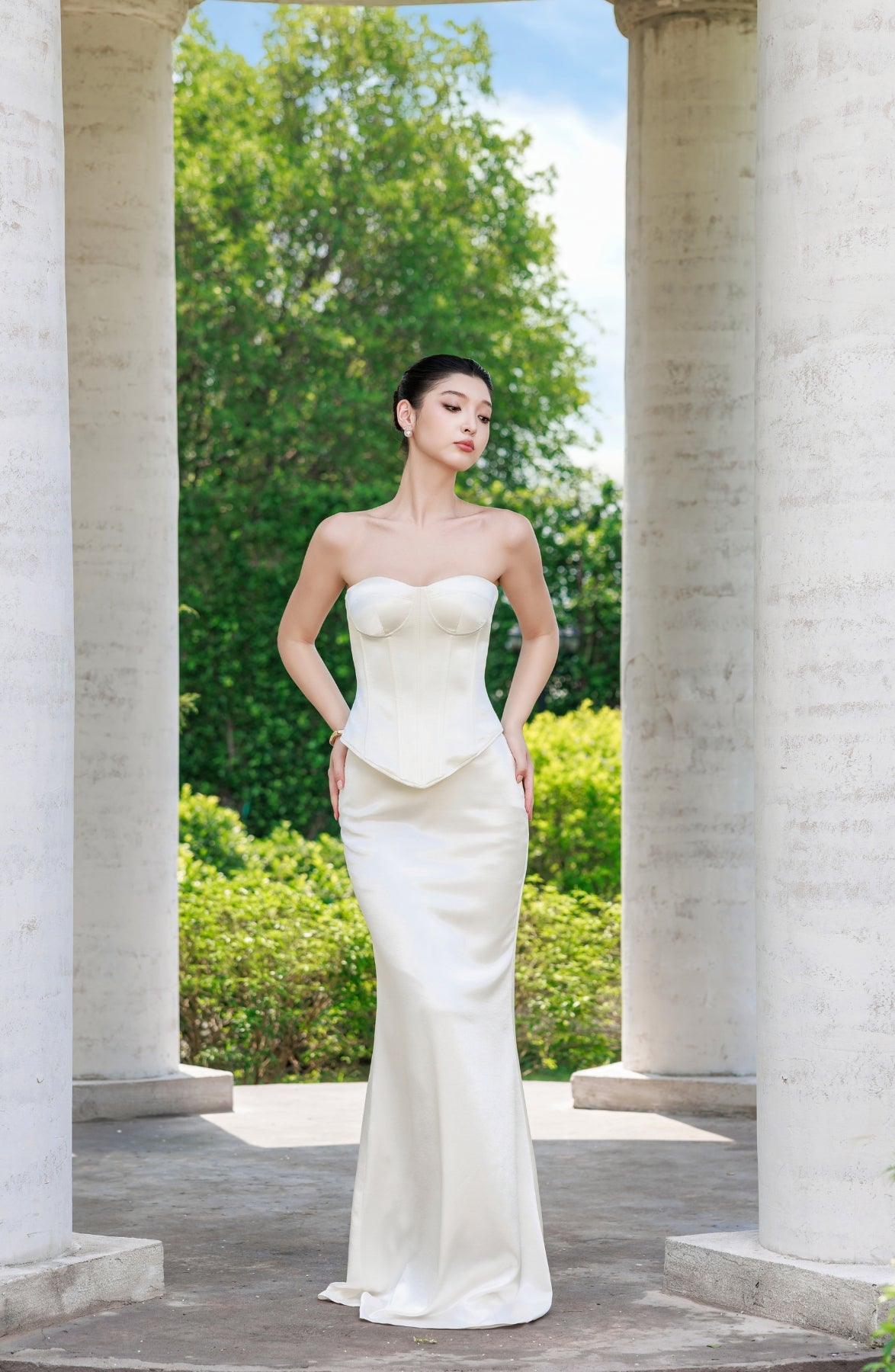Emma Corset Top and Emma Maxi Skirt in Ivory, view 4