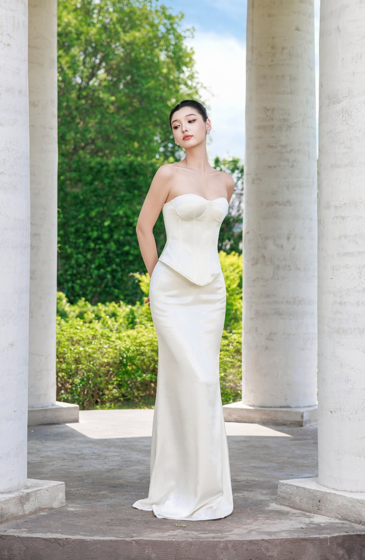 Emma Corset Top and Emma Maxi Skirt in Ivory, view 5