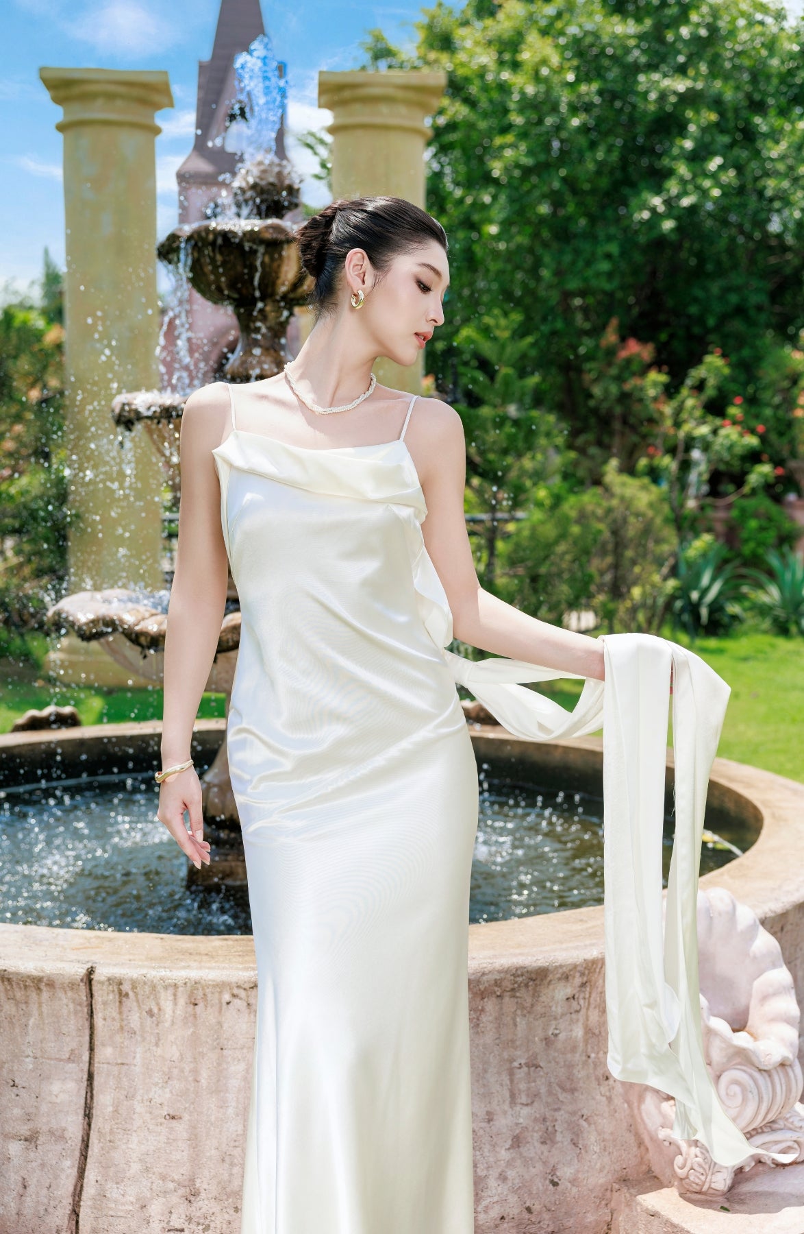 Cascade Slip Dress in Ivory, view 5