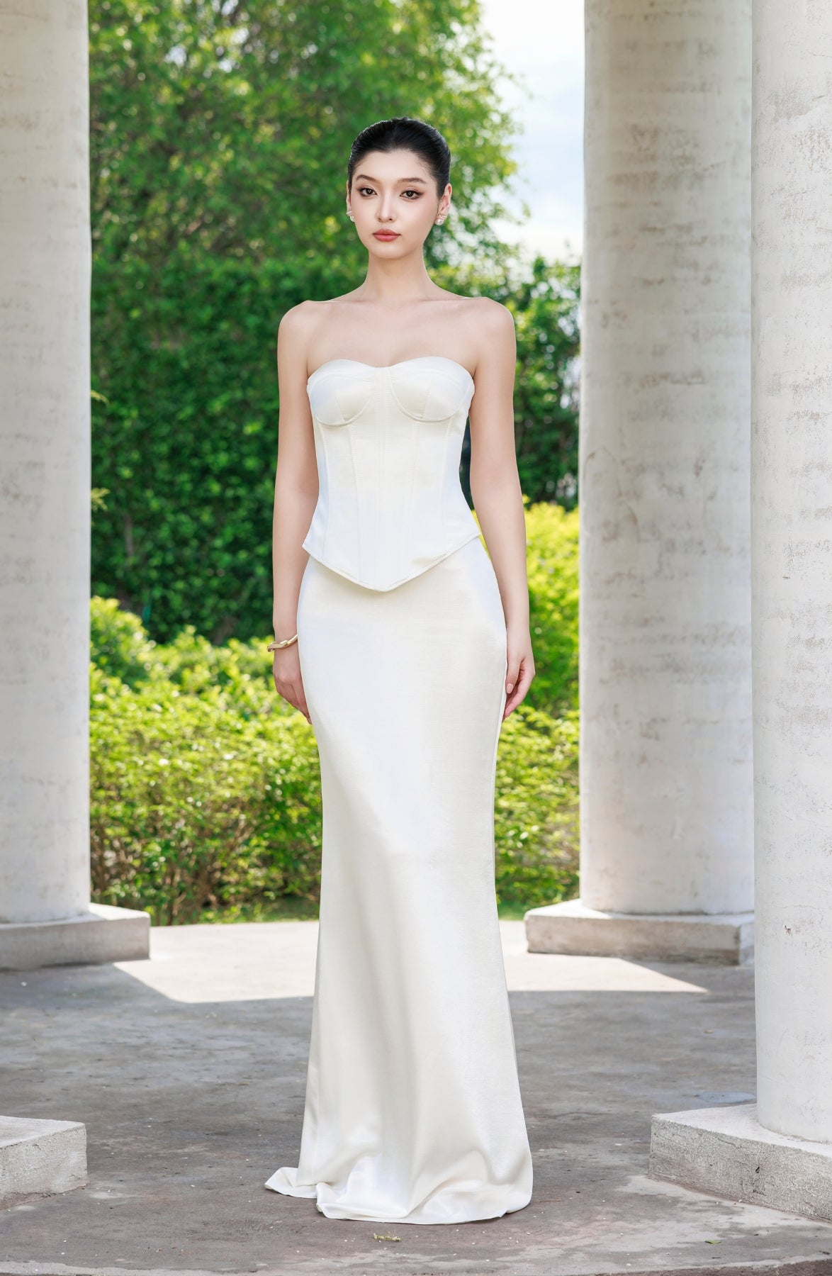 Emma Corset Top and Emma Maxi Skirt in Ivory, view 1