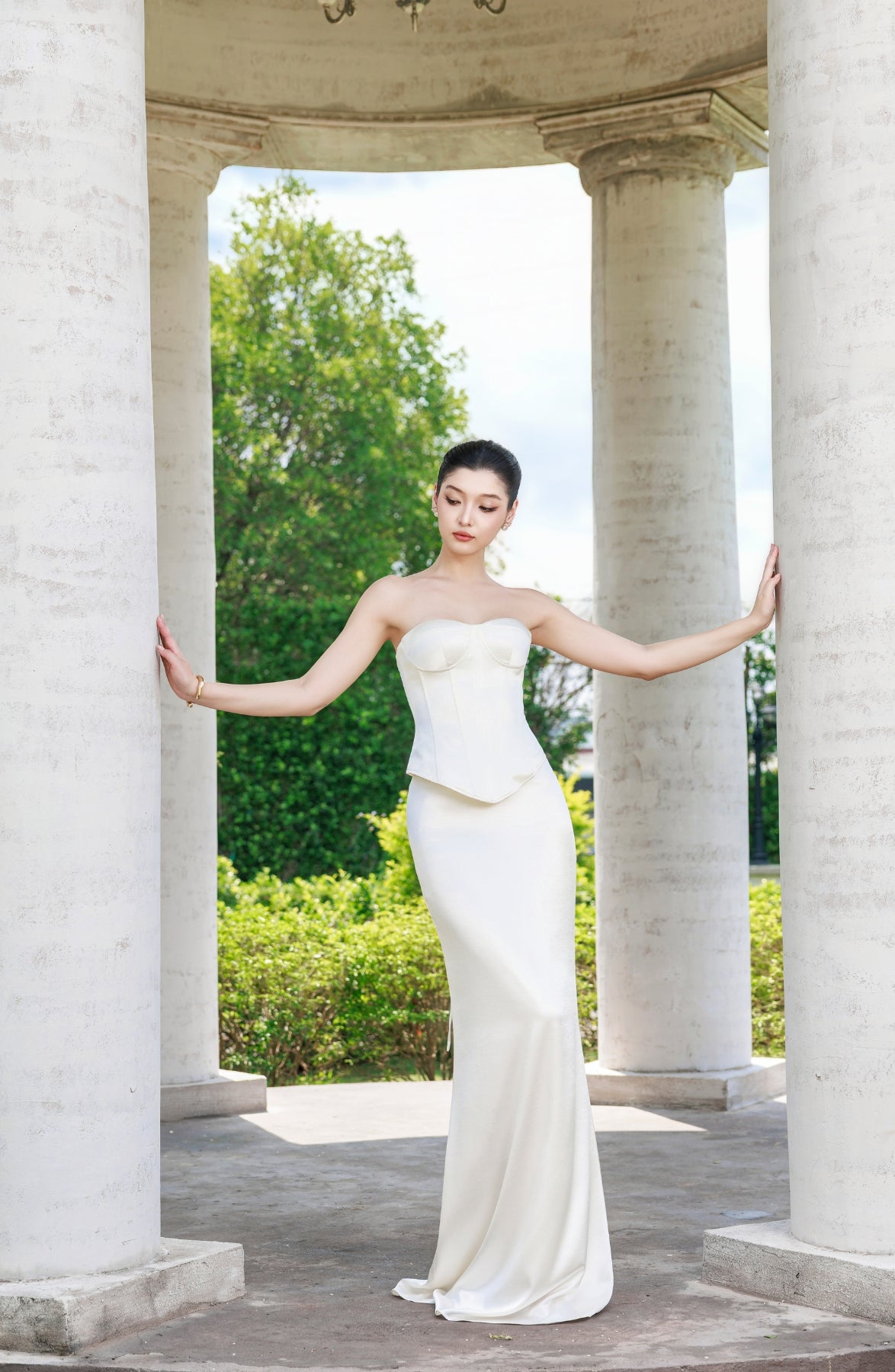 Emma Corset Top and Emma Maxi Skirt in Ivory, view 6