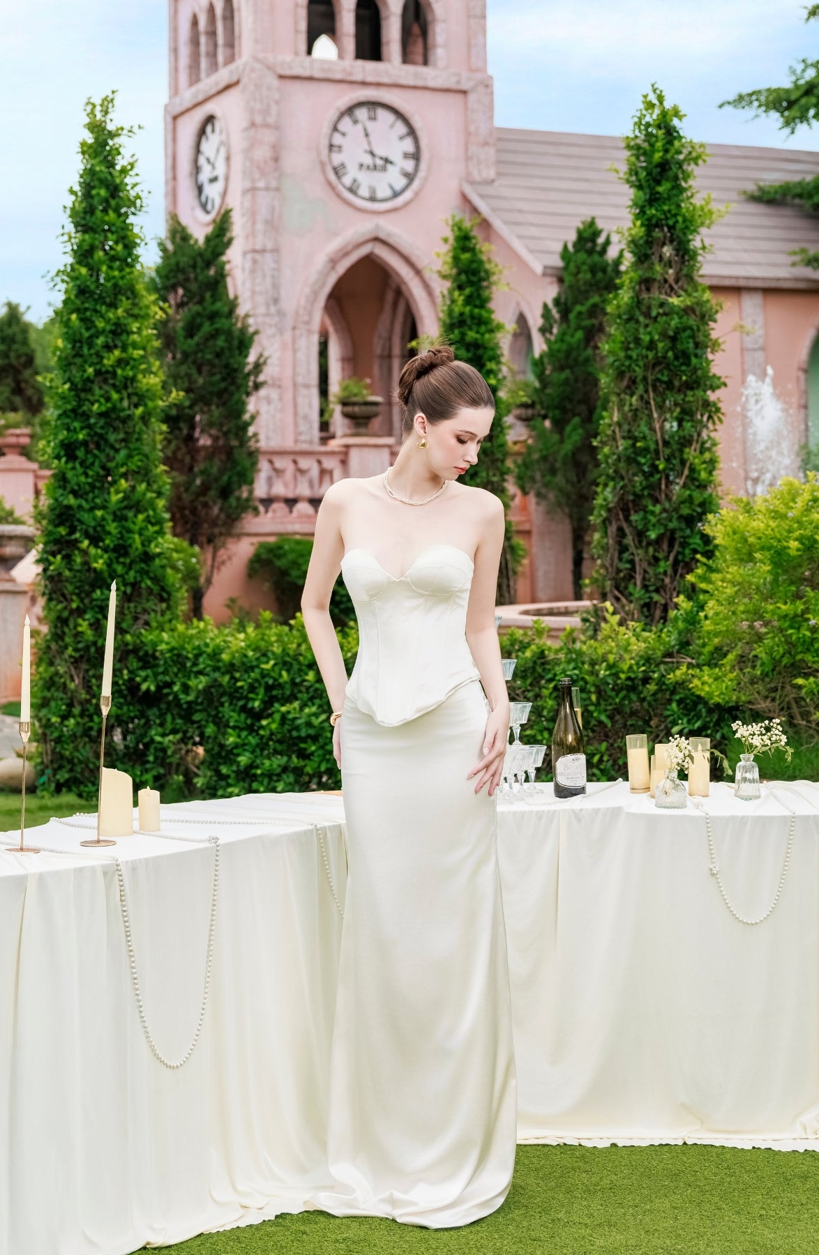 Sonata Corset Top and Column Skirt in Ivory, view 6