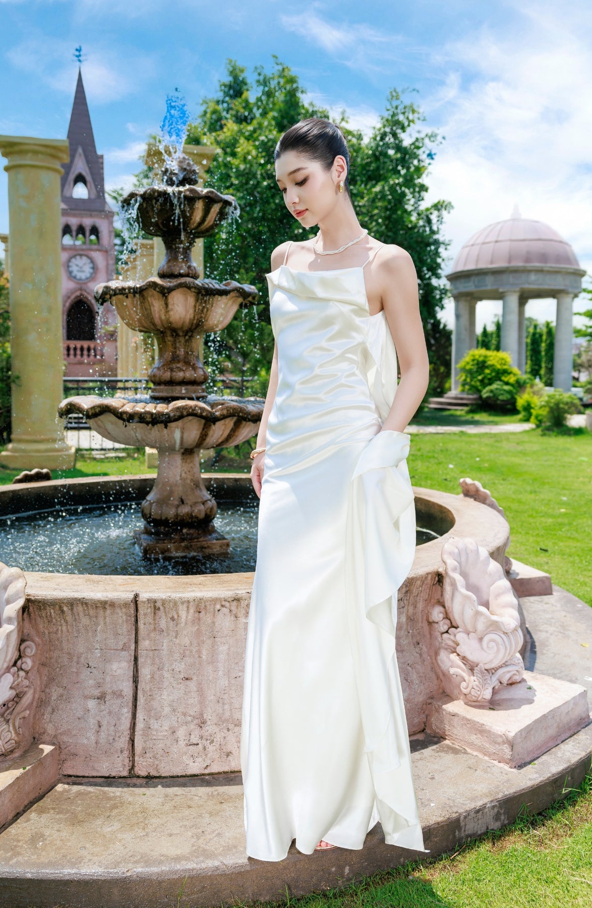 Cascade Slip Dress in Ivory, view 3