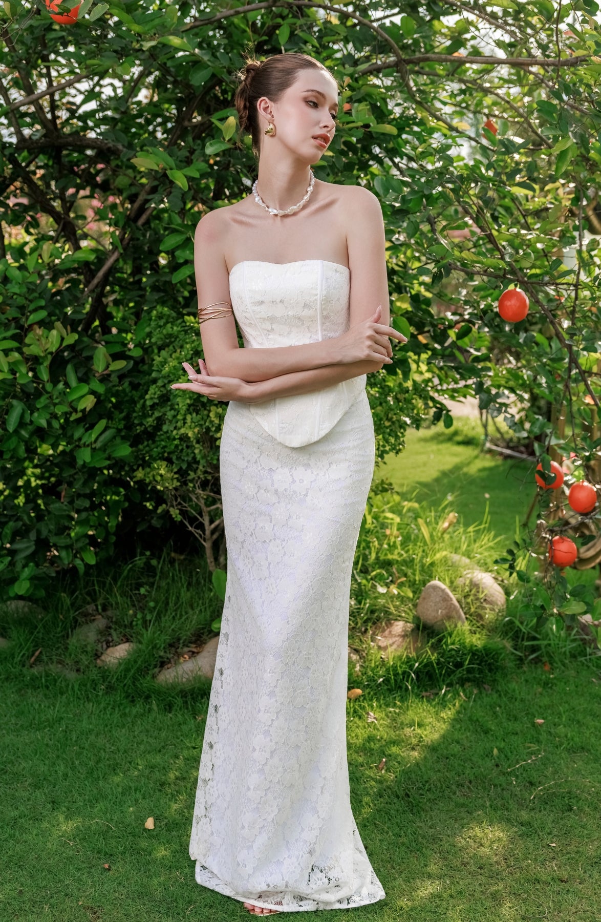 Minuet Corset Top and Column Skirt in Ivory, view 6