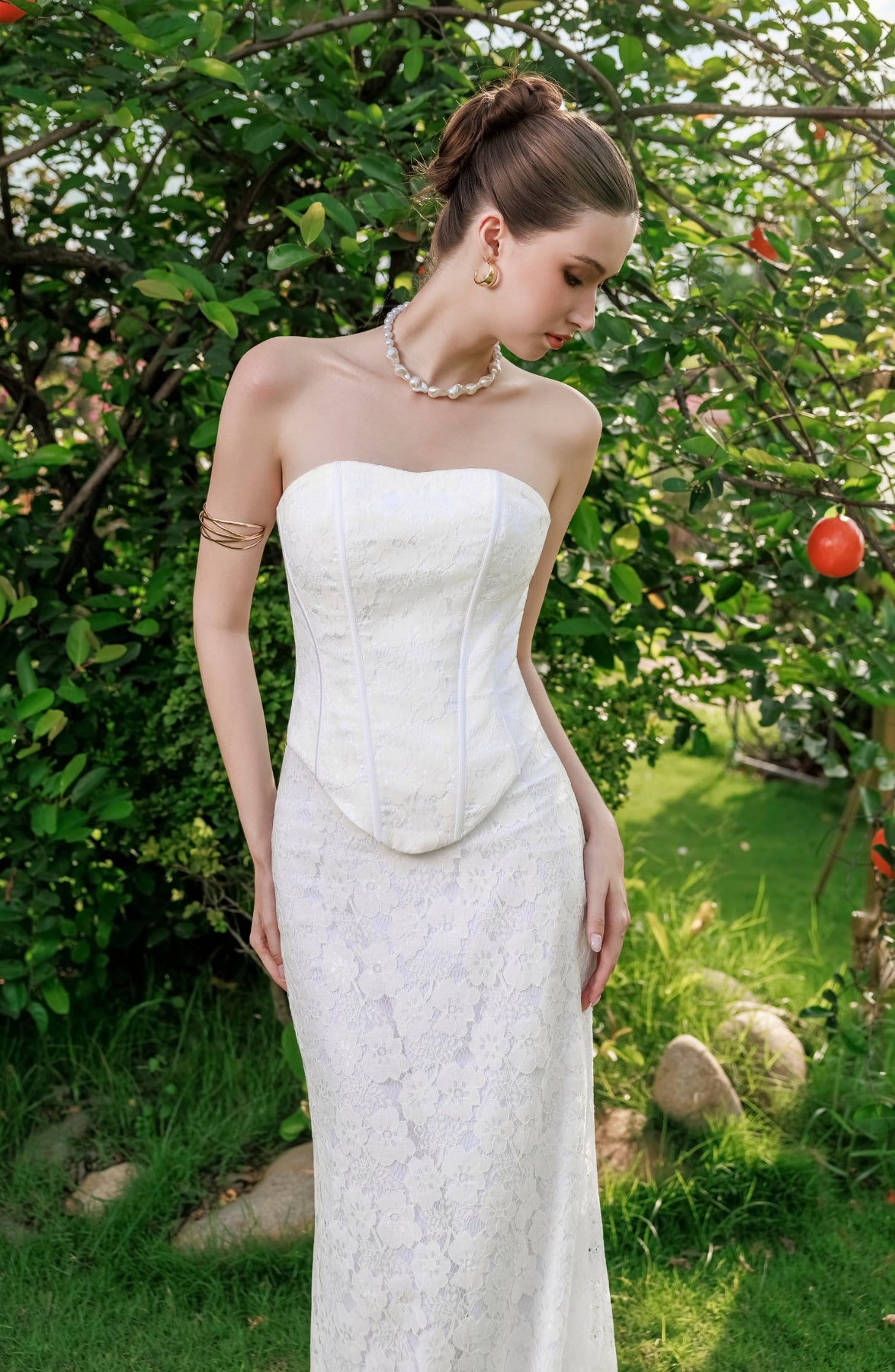 Minuet Corset Top and Column Skirt in Ivory, view 7