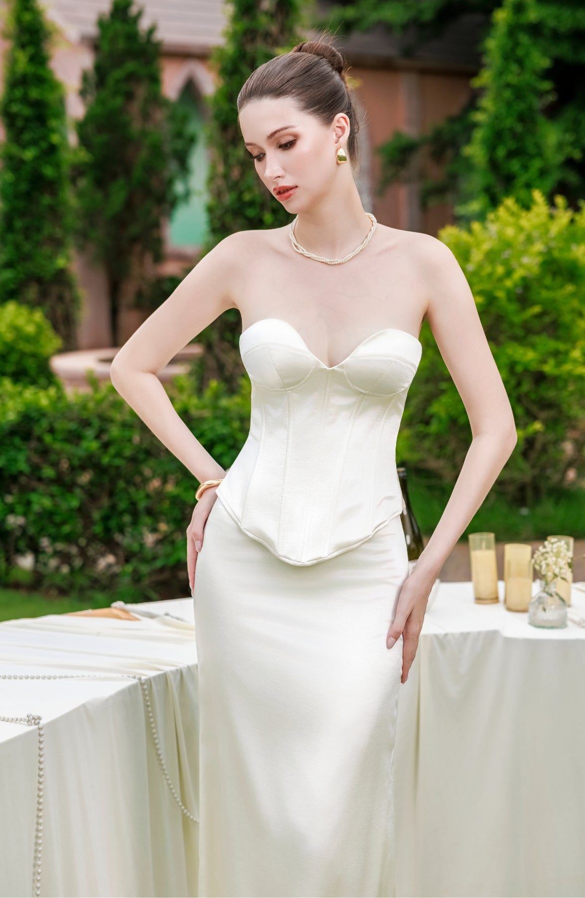 Sonata Corset Top and Column Skirt in Ivory, view 8