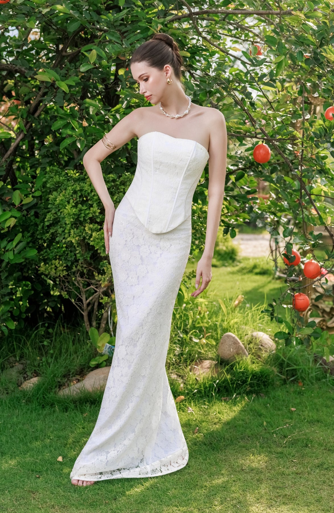 Minuet Corset Top and Column Skirt in Ivory, view 9