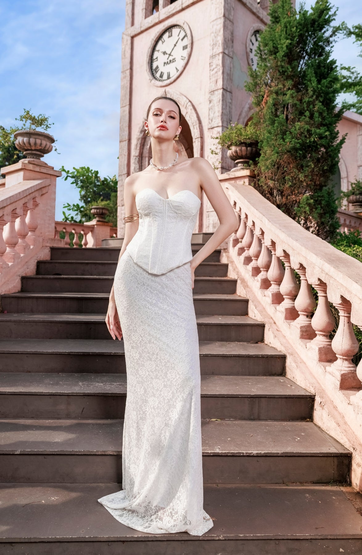 Katie Laced Mermaid Maxi Skirt in Ivory, view 37