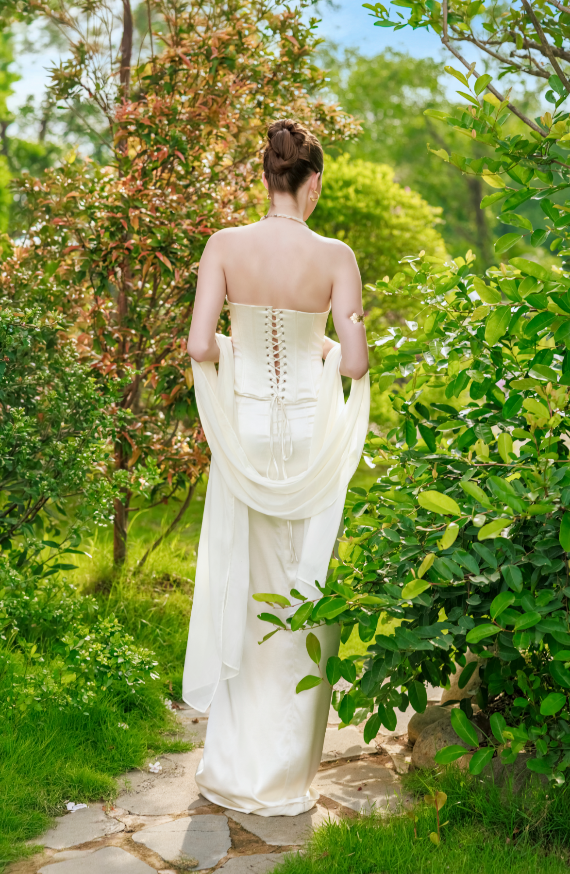 Sonata Corset Top and Column Skirt in Ivory, view 26