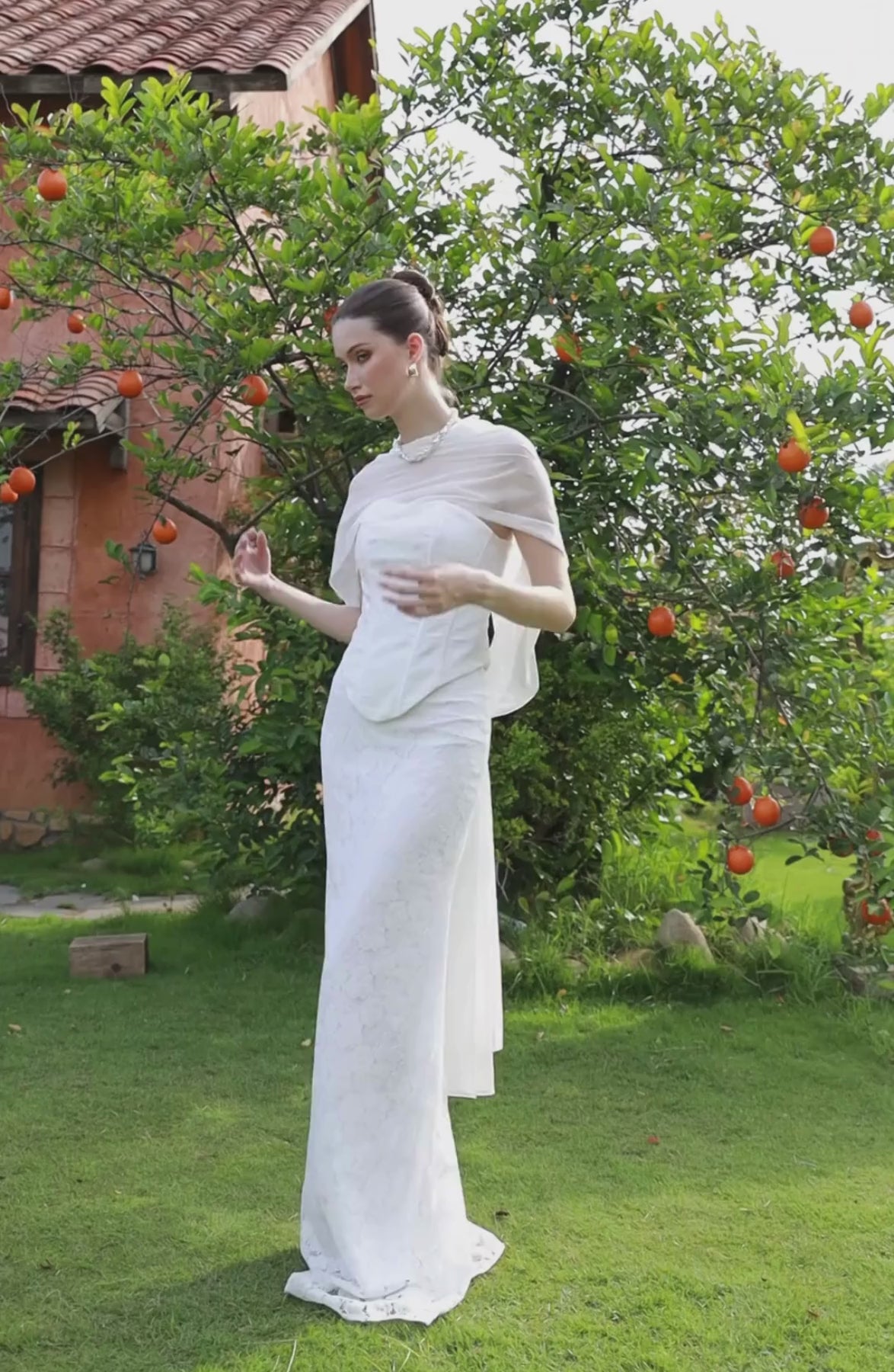 Minuet Corset Top and Column Skirt in Ivory, video 2