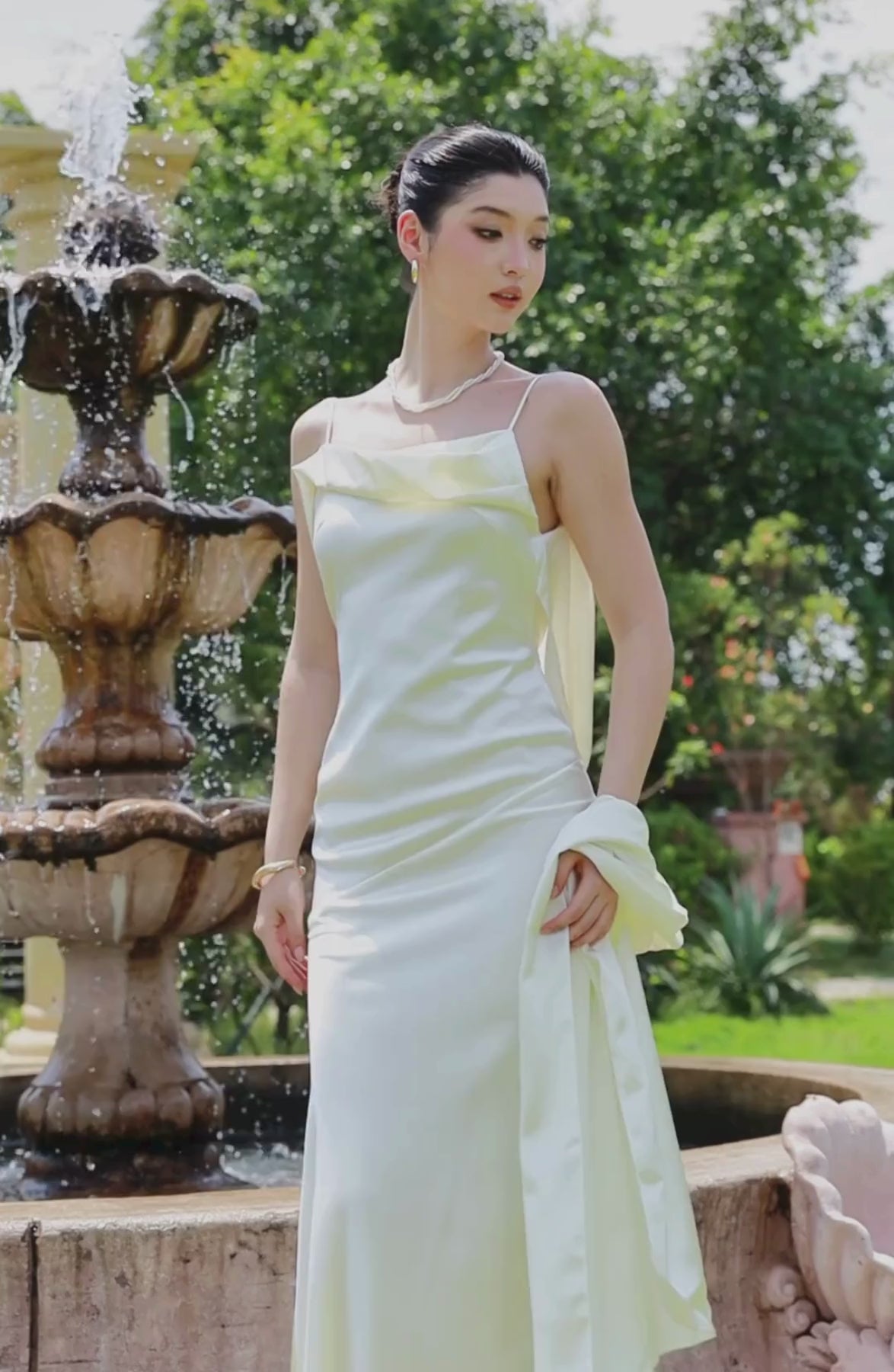Cascade Slip Dress in Ivory, video 1