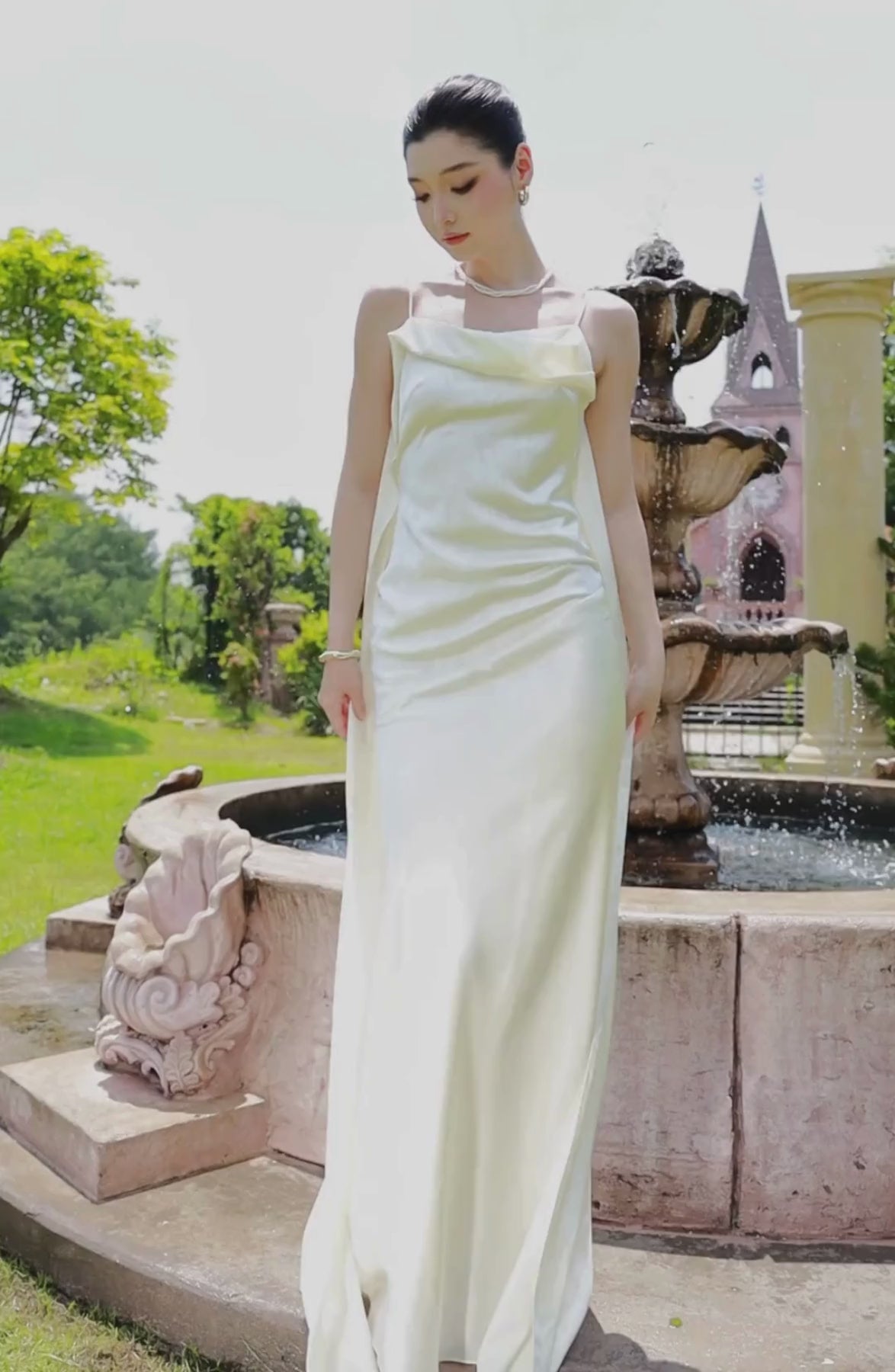 Cascade Slip Dress in Ivory, video 2