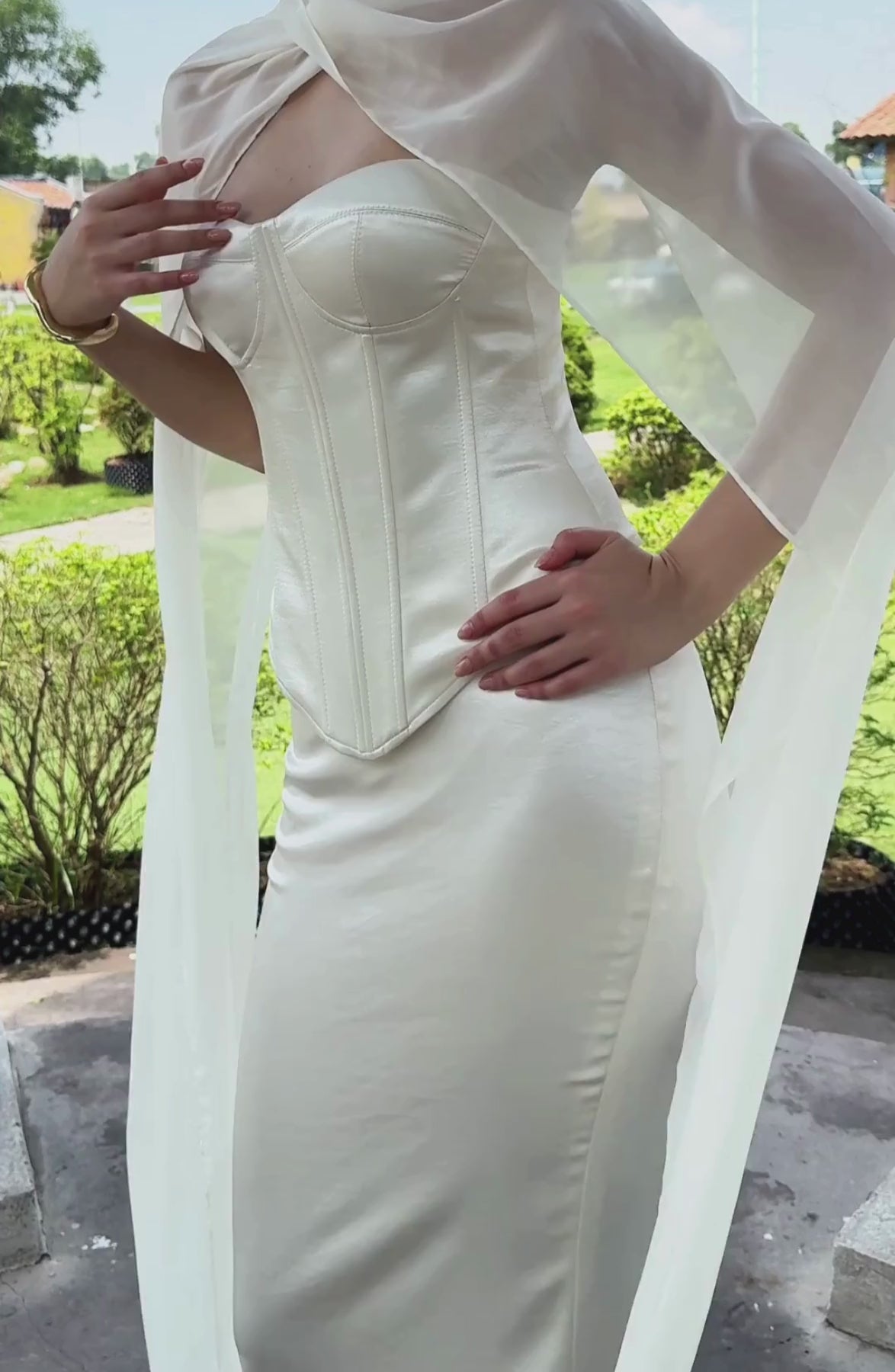 Emma Corset Top and Emma Maxi Skirt in Ivory, video 2
