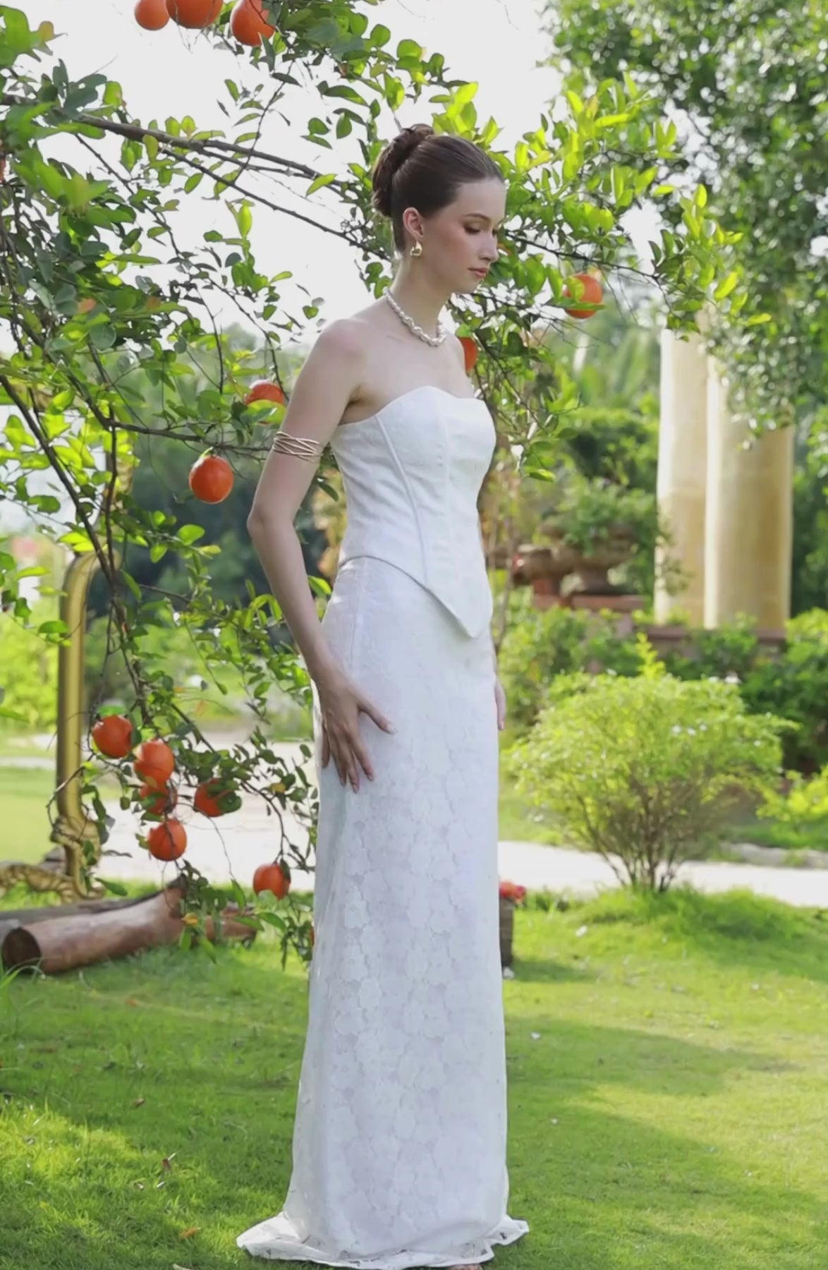 Minuet Corset Top and Column Skirt in Ivory, video 1